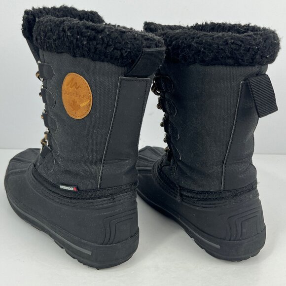 Quechua Kids Snow Boots w/Inserts Size 3 Black Lace Up Round Toe Flat Heel - Picture 3 of 6